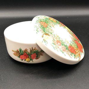Italglass Ceramic Lidded Dish - Round with Rose pattern.